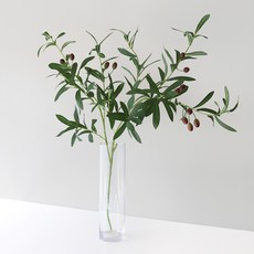 BLOOMING&ME 橄欖綠人造花+長玻璃瓶套組 8 x 30 cm, 混色, 1套