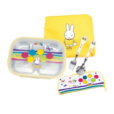 米飛兔不鏽鋼餐盤便當盒餐具組, 混色, 餐盤+便當袋+湯匙+叉子+餐具袋