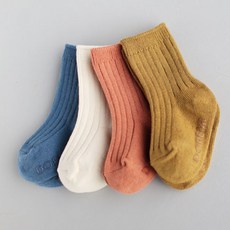 GIEN MALL MALL 孩童素色羅紋中筒襪 4件組