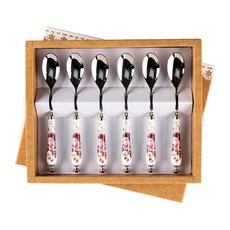 Bloom at home 玫瑰印花茶匙 6件組+收納盒, 混色, 1套