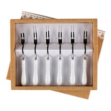 Bloom at home 白手柄茶叉 6入+包裝盒, 混色, 1套
