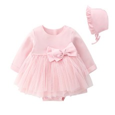 JOY MULTI 女童素色蝴蝶結連身紗裙+荷葉邊帽子