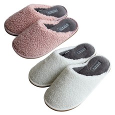 LABELLCO 毛絨室內拖鞋組 奶油白 240mm+粉色 240mm, 混色