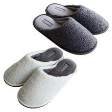 LABELLCO 毛絨室內拖鞋組 奶油白 240mm+炭灰色 270mm, 混色