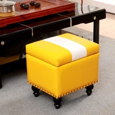 신원 피델리오 쿠션 수납스툴, 옐로화이트