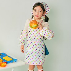 TABLIER 孩童圓點圖案圍裙+頭巾+袖套套組, 混色