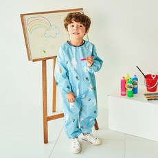 TABLIER 孩童小熊圖案全身式拉鍊繪畫圍裙, 混色