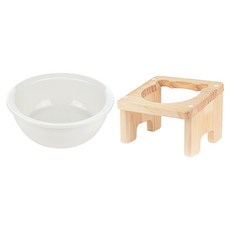 Catopia原木寵物餐桌+陶瓷餐具1個組 高度11cm, 混色, 1套