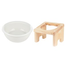 Catopia原木寵物餐桌+陶瓷餐具1個組 高度12cm, 混色, 1套
