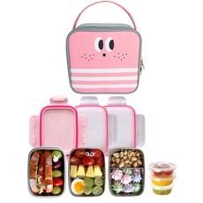 Lollimon 綜合不鏽鋼便當盒 飯桶 + 配菜盒 2p + 醬料盒 3p + 提袋, 粉紅色, 1套