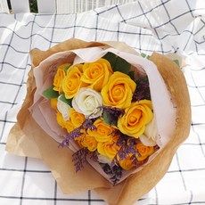 Bluehen 香皂花20朵玫瑰花束, 黃色