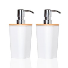 mono flat 竹製盥洗用品分裝瓶, 白+木, 2個