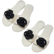 Beauty立體花朵室內拖鞋 2雙入, 白底/黑花款