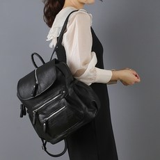 LULU 女款皮革雙肩包, 黑色