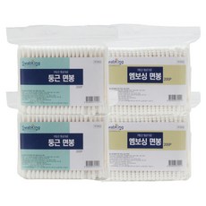 圓頭棉花棒 200支 2包+螺旋紋棉花棒 200支 2包, 2組