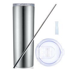 GROTTO 隨行保溫杯+杯蓋+不鏽鋼吸管+矽膠吸管套+吸管清潔刷組, 銀色, 600ml