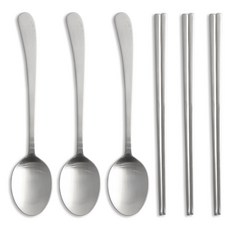 Inspoon 好運青少年餐具組, 湯匙 3支 + 筷子 3雙, 銀色, 1套