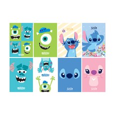 Disney Pad Stitches 4 種 + Monster 4 種全透明套組, 混色, 1套