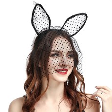 PartyPang DO 蕾絲網紗貓咪髮箍, 黑色, 1個