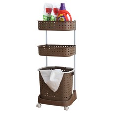 KOXINA 3層洗衣籃推車, 1個, 摩卡棕色