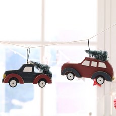 Happy Village D型聖誕樹木質吊飾2件組, 混色, 高 10cm x 寬 16.5cm