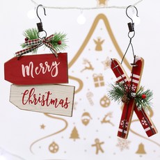 Happy Village C型聖誕樹木質掛飾2件組, 混合顏色, 滑雪(高 16cm x 寬 10cm), 木質標誌(高 15cm x 寬 15cm)