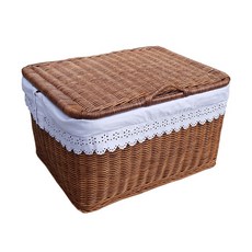 직사각 뚜껑 라탄 수납함 F106-2, 혼합 색상, 1개