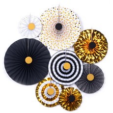 派對紙扇裝飾 8款組合, 黑金