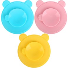 실리콘 흡착식기 3종 세트, 핑크 + 옐로우 + 블루, 1세트