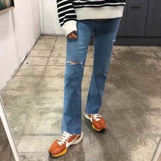 최신마미 임산부 체크컷팅부츠컷데님