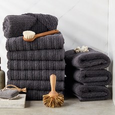 SOFT TOUCH 40支棉飯店條紋毛巾, 深灰色, 10個