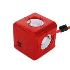 chunha PowerCube Extended 延長線 2.0 4孔 + USB 2埠, 紅色, 1個