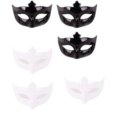 PARTYSHOW 派對用亮面眼罩 白色 3入+黑色 3入, 混色