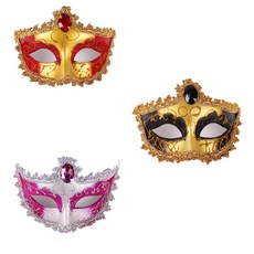 PARTYSHOW 威尼斯青銅半臉面具 蕾絲混合 3入, 隨機出貨, 1個