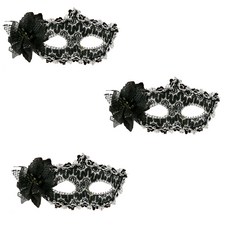 PARTYSHOW 威尼斯花朵半臉面具 3入, 黑色