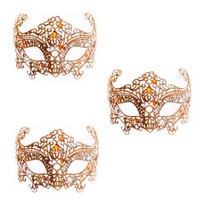 PARTYSHOW 威尼斯淑女半臉面具, 金色, 3個