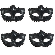PARTYSHOW 威尼斯亮面半臉面具 4入, 黑色
