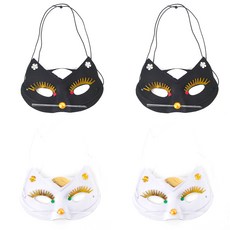 PARTYSHOW 貓咪半臉面具 黑色2入 + 白色2入, 混合顏色