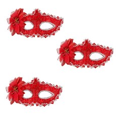 PARTYSHOW 威尼斯花朵半臉面具 3入, 紅色