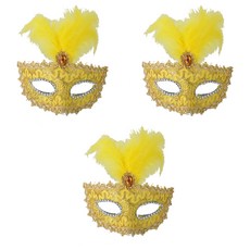 PARTYSHOW 威尼斯蕾絲羽毛半臉面具, 金色