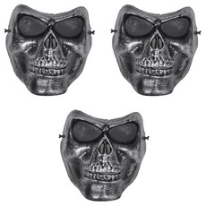 PARTYSHOW 立體骷髏面具 3入, 銀色