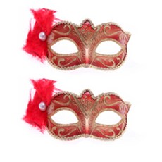 PARTYSHOW 威尼斯摩登半臉面具, 紅色, 2個