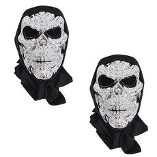 PARTYSHOW 亮面骷髏連帽面具 2入, 銀色