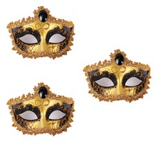 PARTYSHOW 威尼斯青銅半臉面具 蕾絲黑 3入, 隨機出貨