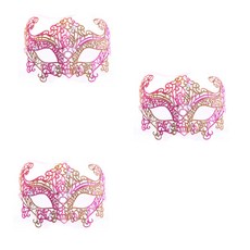 PARTYSHOW 威尼斯淑女半臉面具, 粉紅色, 3個