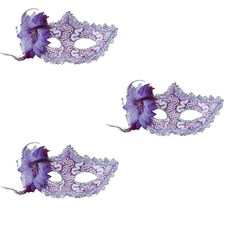 PARTYSHOW 威尼斯花朵半臉面具 3入, 紫色