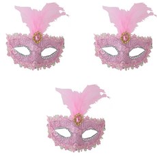 PARTYSHOW 威尼斯蕾絲羽毛半臉面具, 粉紅色