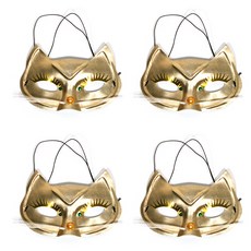 PARTYSHOW 貓咪半臉面具 4入, 金色