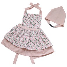 SEMOMS 女孩童雙層褶邊粉色檸檬印花圍裙組