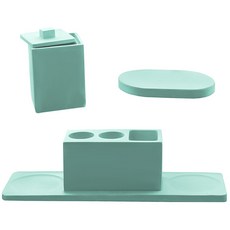 KOXINA 快速吸濕矽藻土浴室收納4件組, 薄荷綠, 1套